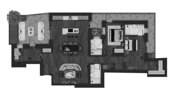 Планировка квартиры 3 спальни в ЖК Fifty Brook Green № 11012 (2D)