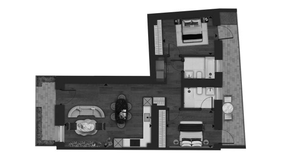 Apartment floor plan, 2 bedrooms in Fifty Brook Green No. 11009 (2D)