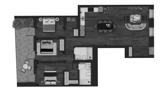 Apartment floor plan, 3 bedrooms in Fifty Brook Green No. 11014 (2D)