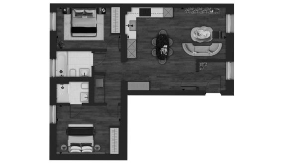 Apartment floor plan, 2 bedrooms in Fifty Brook Green No. 11010 (2D)