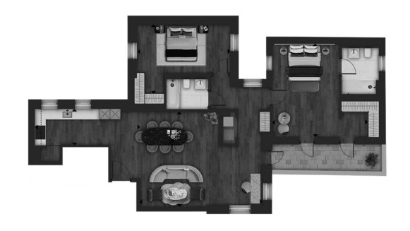 Apartment floor plan, 3 bedrooms in Fifty Brook Green No. 11013 (2D)