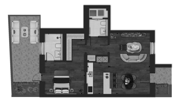 Apartment floor plan, 1 bedroom in Fifty Brook Green No. 11006 (2D)